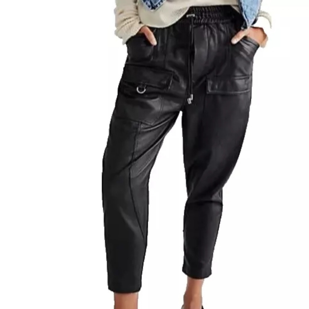 Free People City of Angels Vegan Leather Cargo Pants Size Small